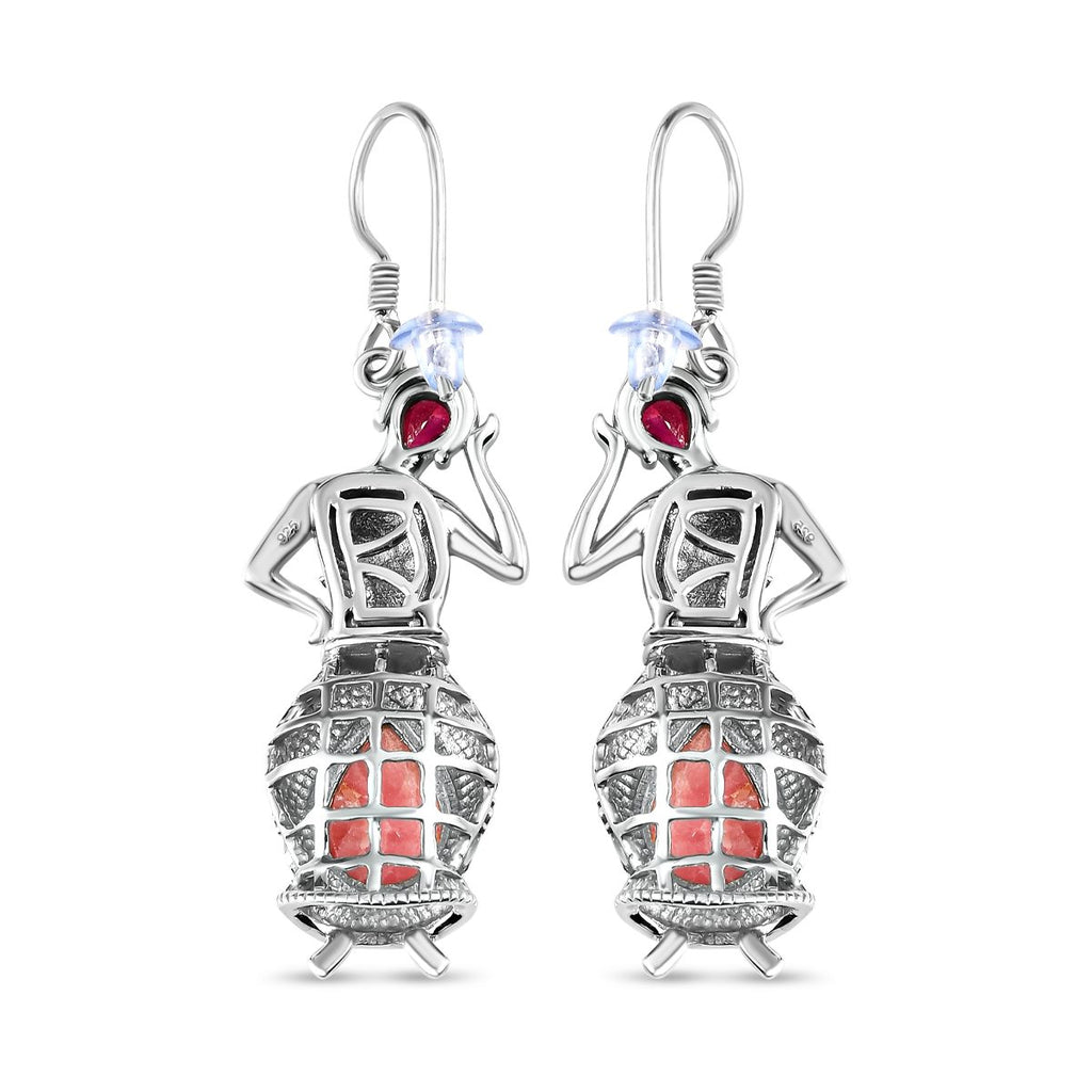 Rhodochrosit und afrikanische Rubin Ohrringe, 925 Silber platiniert ca. 9.28 ct