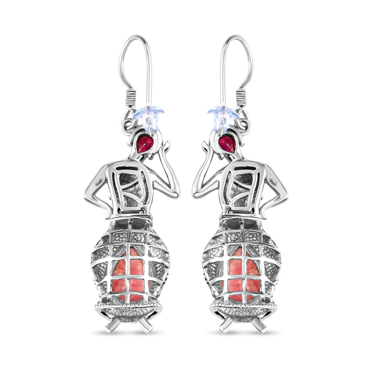 Rhodochrosit und afrikanische Rubin Ohrringe, 925 Silber platiniert ca. 9.28 ct