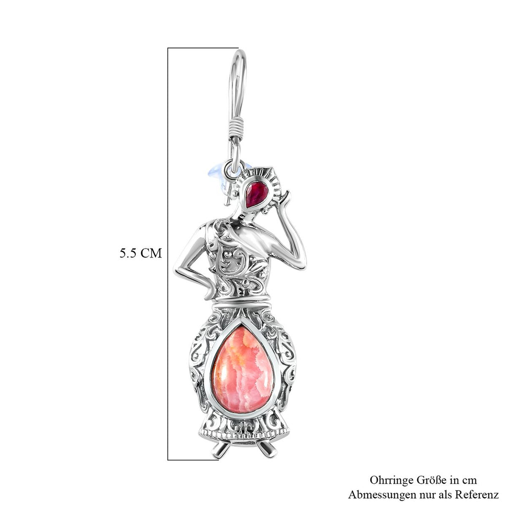 Rhodochrosit und afrikanische Rubin Ohrringe, 925 Silber platiniert ca. 9.28 ct