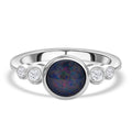 Boulder Opal Triplett und weißer Zirkon-Ring, 925 Silber rhodiniert (Größe 16.00) ca. 1,18 ct