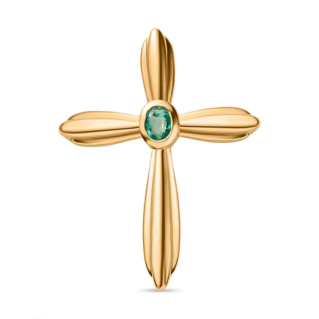 Kolumbianischer Smaragd Kreuz-Anhänger, 925 Silber vergoldet ca. 0.16 ct