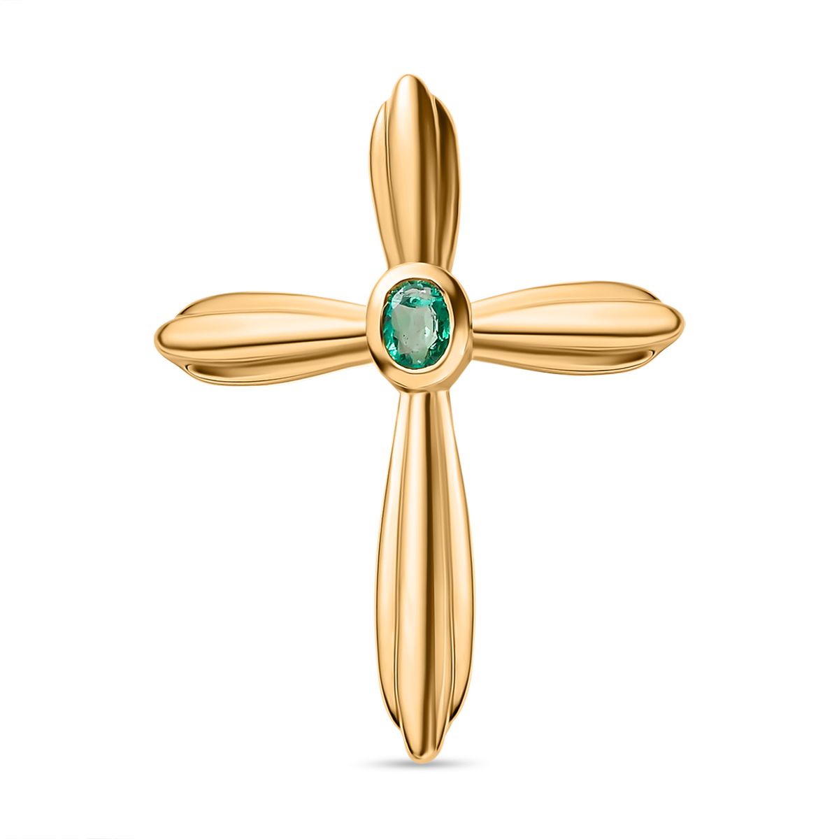 Kolumbianischer Smaragd Kreuz-Anhänger, 925 Silber vergoldet ca. 0.16 ct