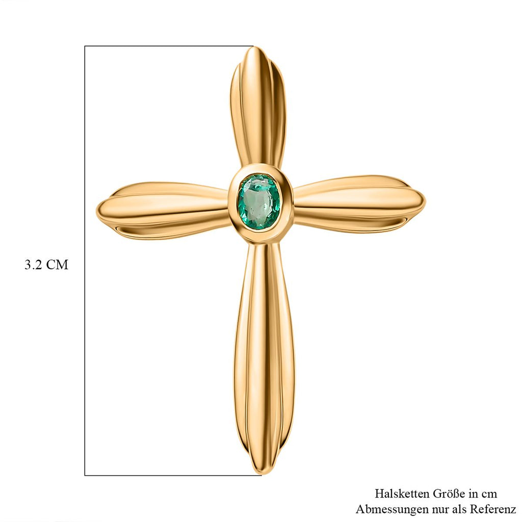 Kolumbianischer Smaragd Kreuz-Anhänger, 925 Silber vergoldet ca. 0.16 ct