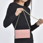 100% Echtleder Clutch mit RFID Schuz, 120 cm metall Riehmen, 20x12 cm, Rosa