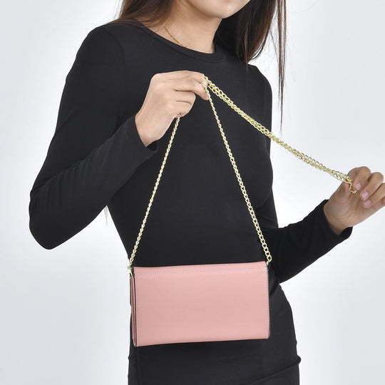 100% Echtleder Clutch mit RFID Schuz, 120 cm metall Riehmen, 20x12 cm, Rosa