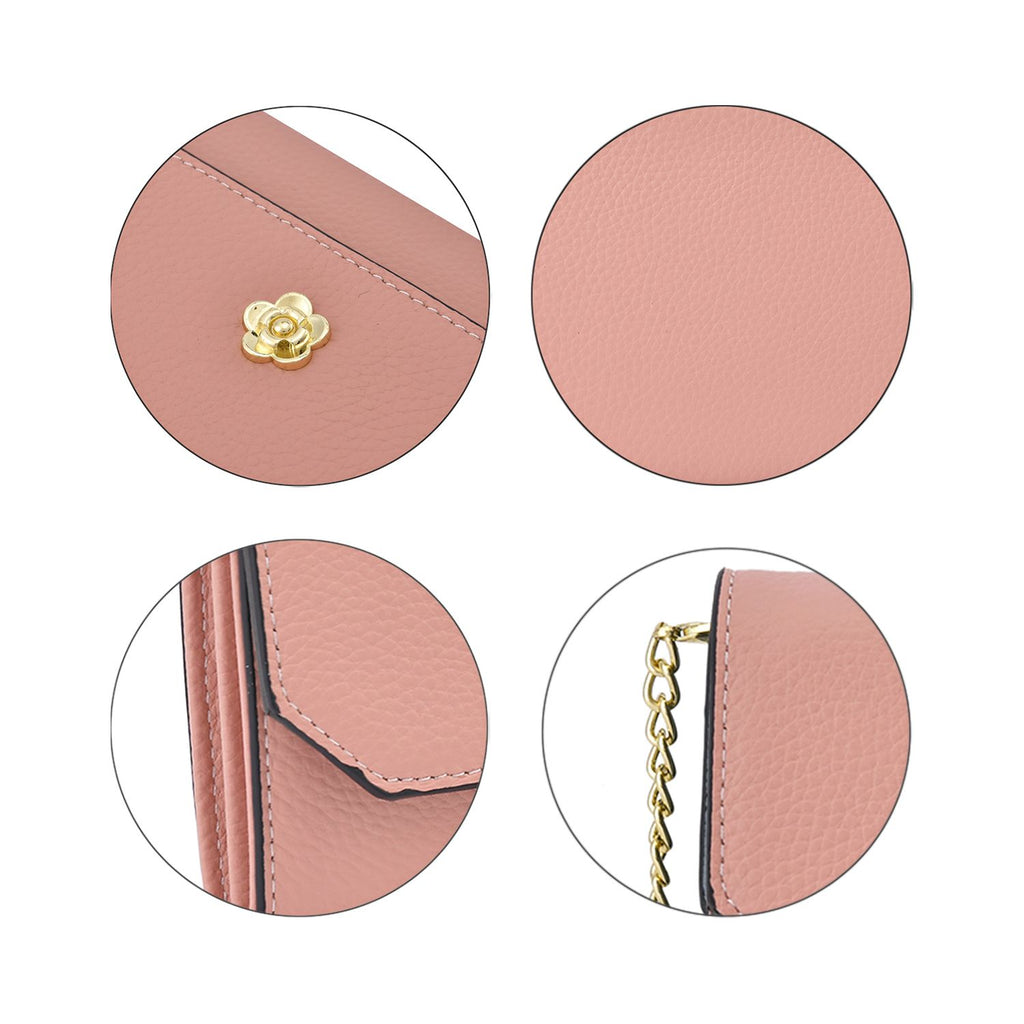 100% Echtleder Clutch mit RFID Schuz, 120 cm metall Riehmen, 20x12 cm, Rosa