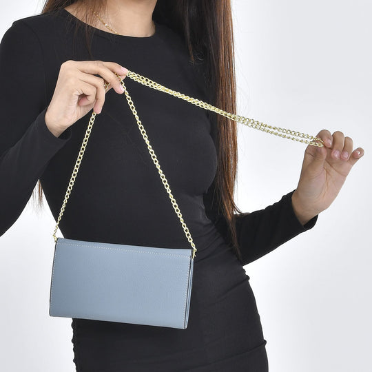 100% Echtleder Clutch mit RFID Schuz, 120 cm metall Riehmen, 20x12 cm, grau