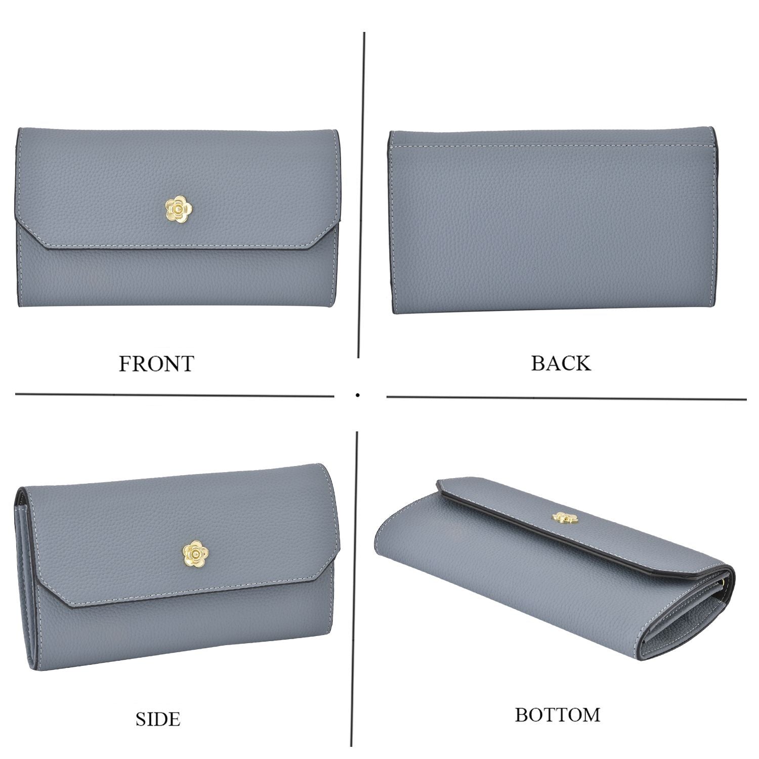 100% Echtleder Clutch mit RFID Schuz, 120 cm metall Riehmen, 20x12 cm, grau
