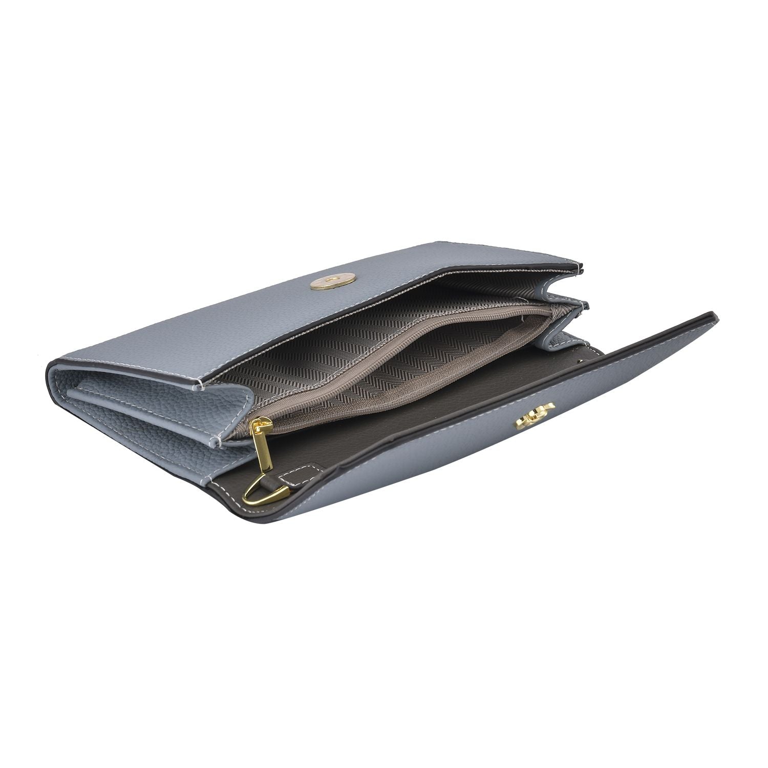 100% Echtleder Clutch mit RFID Schuz, 120 cm metall Riehmen, 20x12 cm, grau