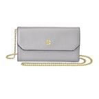 100% Echtleder Clutch mit RFID Schuz, 120 cm metall Riehmen, 20x12 cm, Grau