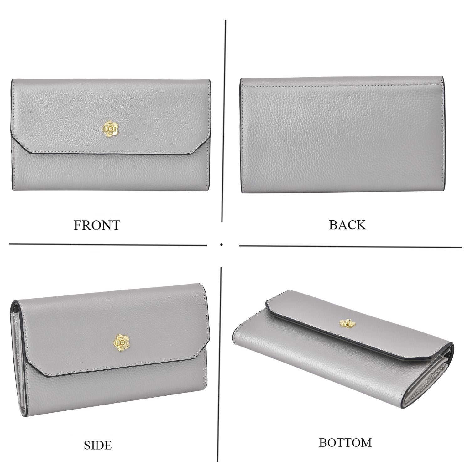 100% Echtleder Clutch mit RFID Schuz, 120 cm metall Riehmen, 20x12 cm, Grau