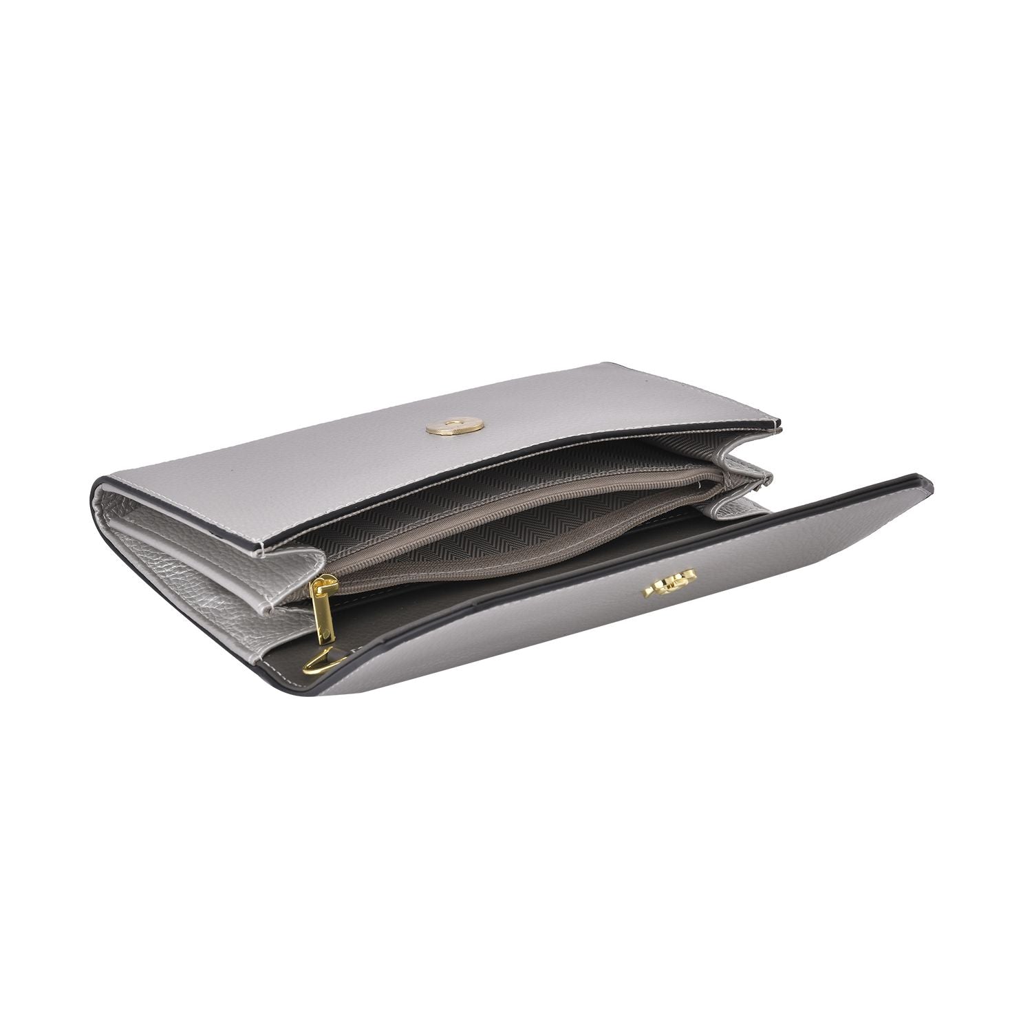 100% Echtleder Clutch mit RFID Schuz, 120 cm metall Riehmen, 20x12 cm, Grau