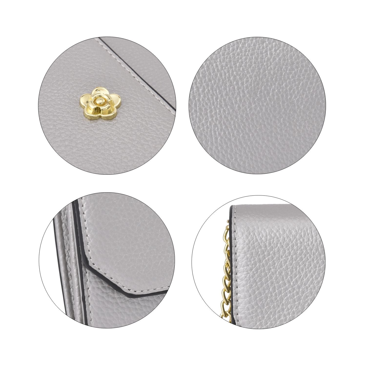 100% Echtleder Clutch mit RFID Schuz, 120 cm metall Riehmen, 20x12 cm, Grau
