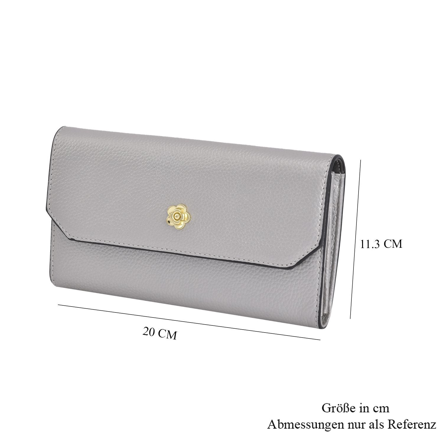 100% Echtleder Clutch mit RFID Schuz, 120 cm metall Riehmen, 20x12 cm, Grau