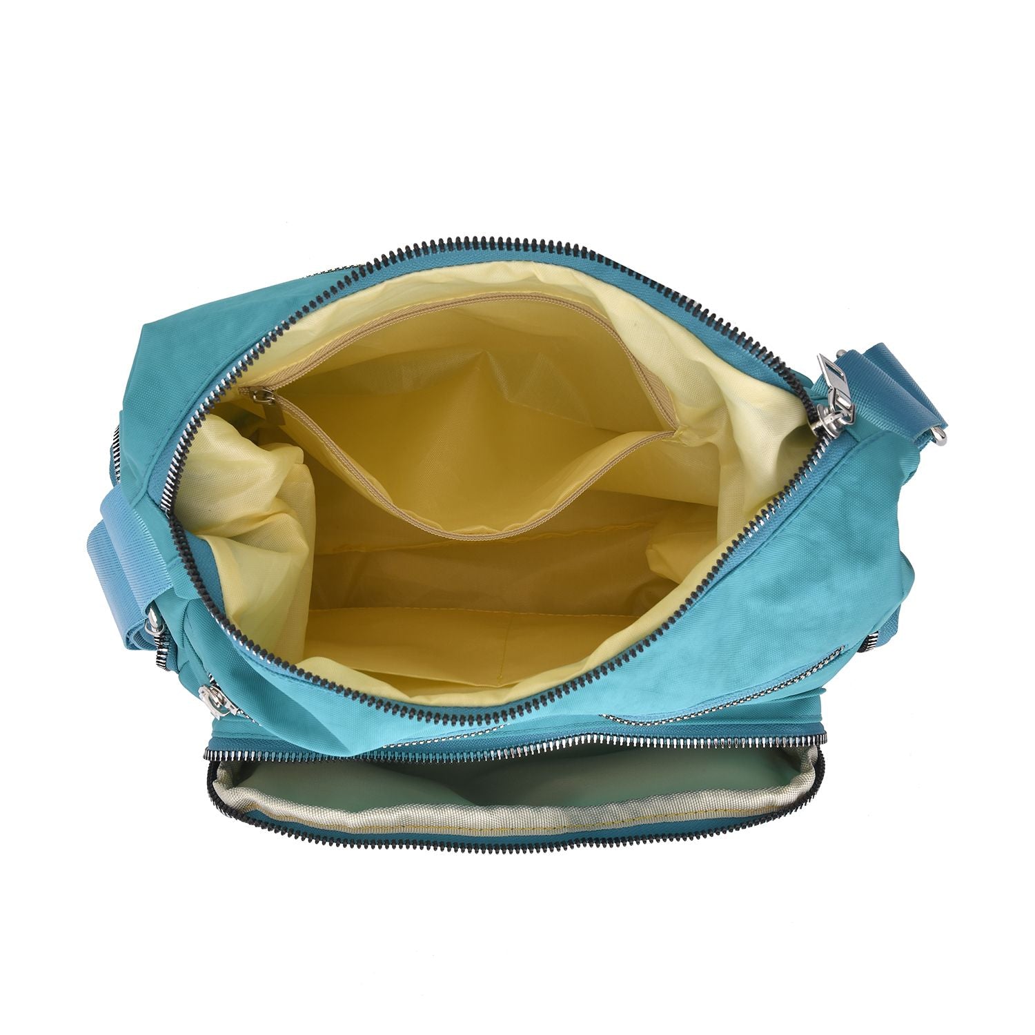 Umhängetasche aus strapazierfähigem Material mit mehreren Fächern, Größe 25x9x18 cm, türkisblau