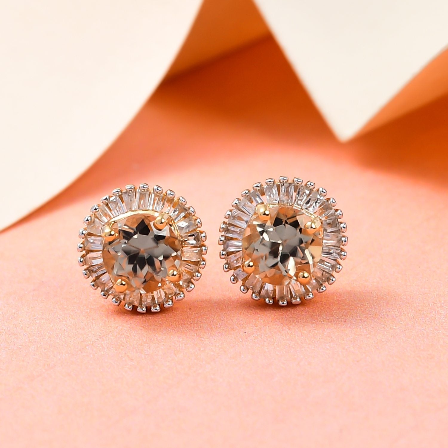 AAA Turkizit (Diaspore) und weiße Diamant Ohrstecker, 925 Silber Gelbgold Vermeil ca. 1.44 ct
