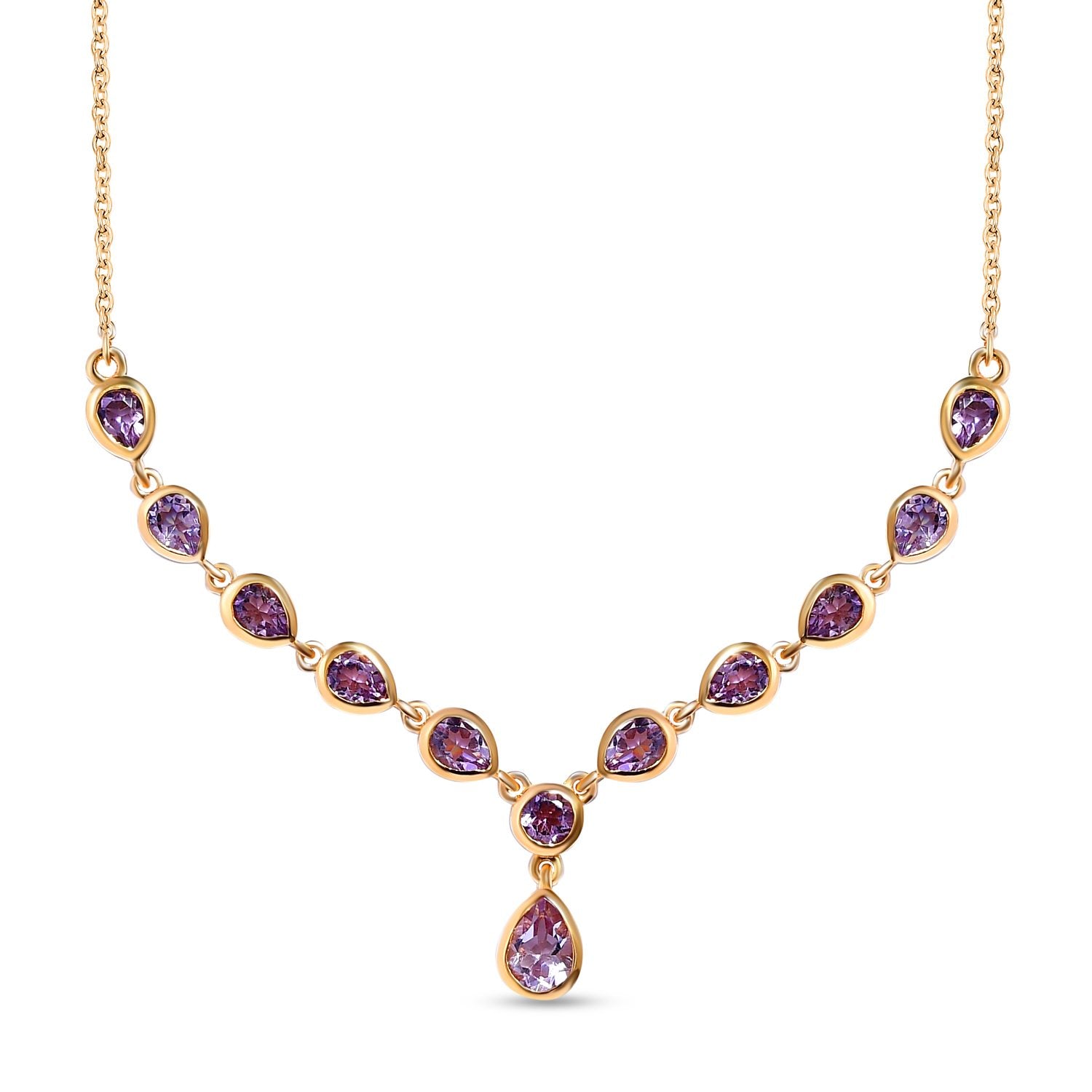 Rose De France Amethyst Halskette, ca. 45 cm, 925 Silber vergoldet ca. 3.80 ct