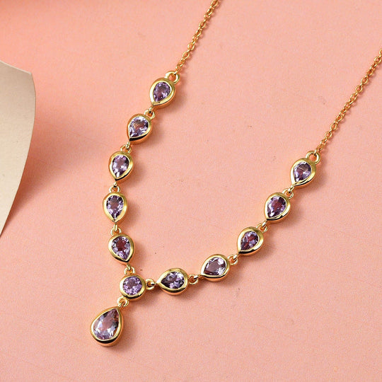 Rose De France Amethyst Halskette, ca. 45 cm, 925 Silber vergoldet ca. 3.80 ct