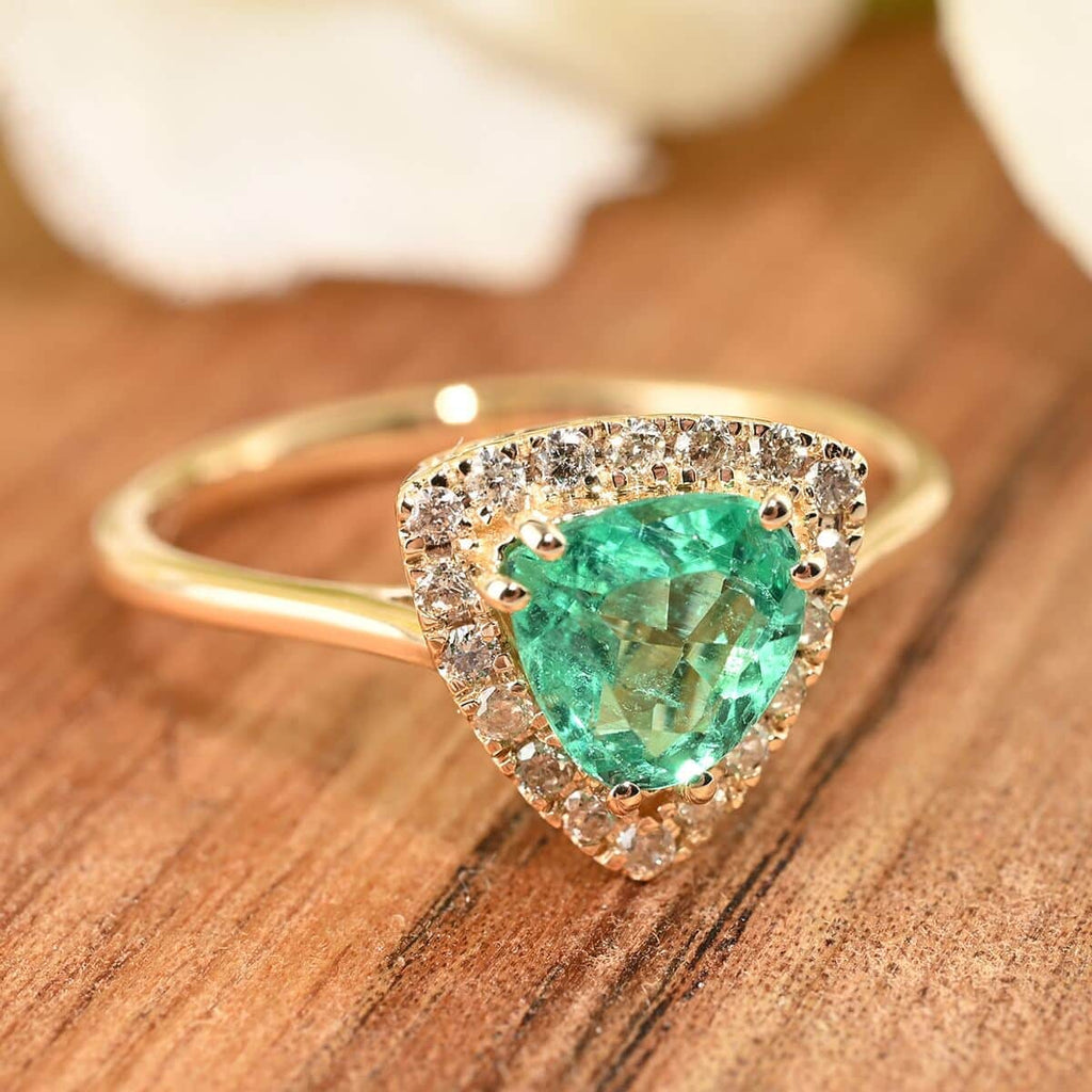 AAA Kolumbianischer Smaragd, Weißer Diamant Ring 585 Gold (Größe 17.00) ca. 1.25 ct
