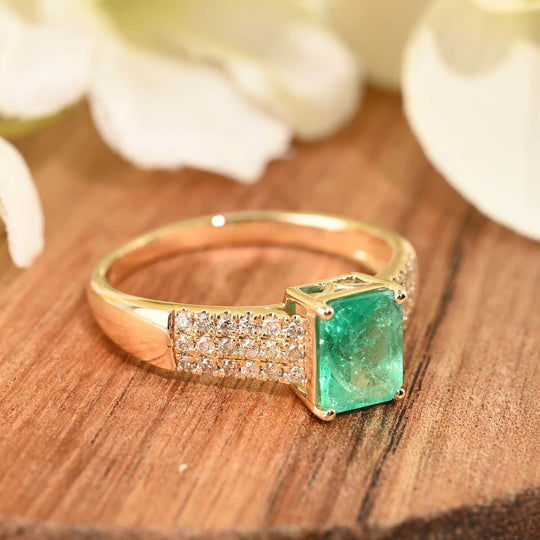 LUXORO AAA Kolumbianischer Smaragd, Weißer Diamant Ring, zertifiziert und geprüft, 585 Gold ca. 1.65 ct
