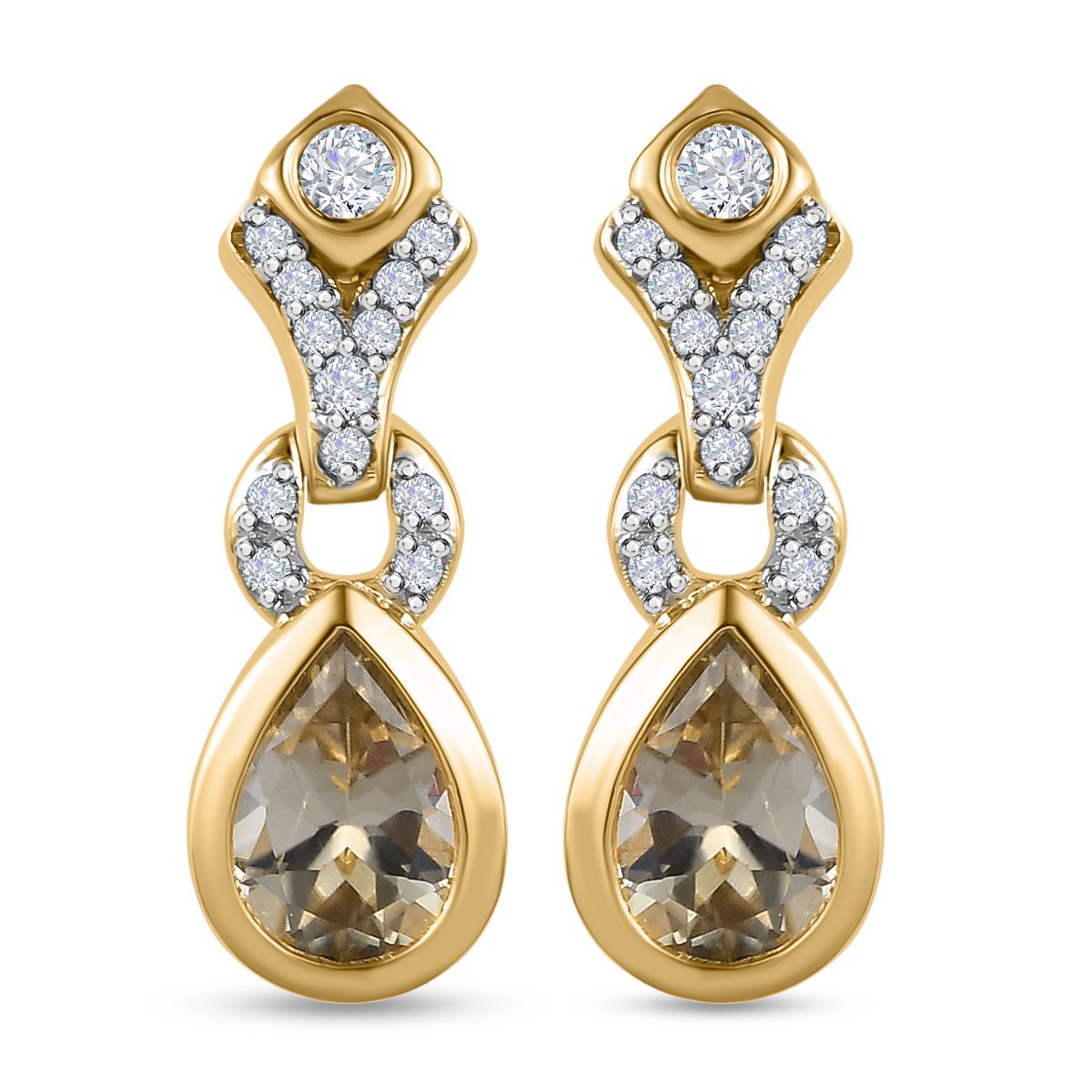 AAA Turkizit und weiße Zirkon-Ohrringe, 925 Silber Gelbgold Vermeil ca. 1.73 ct