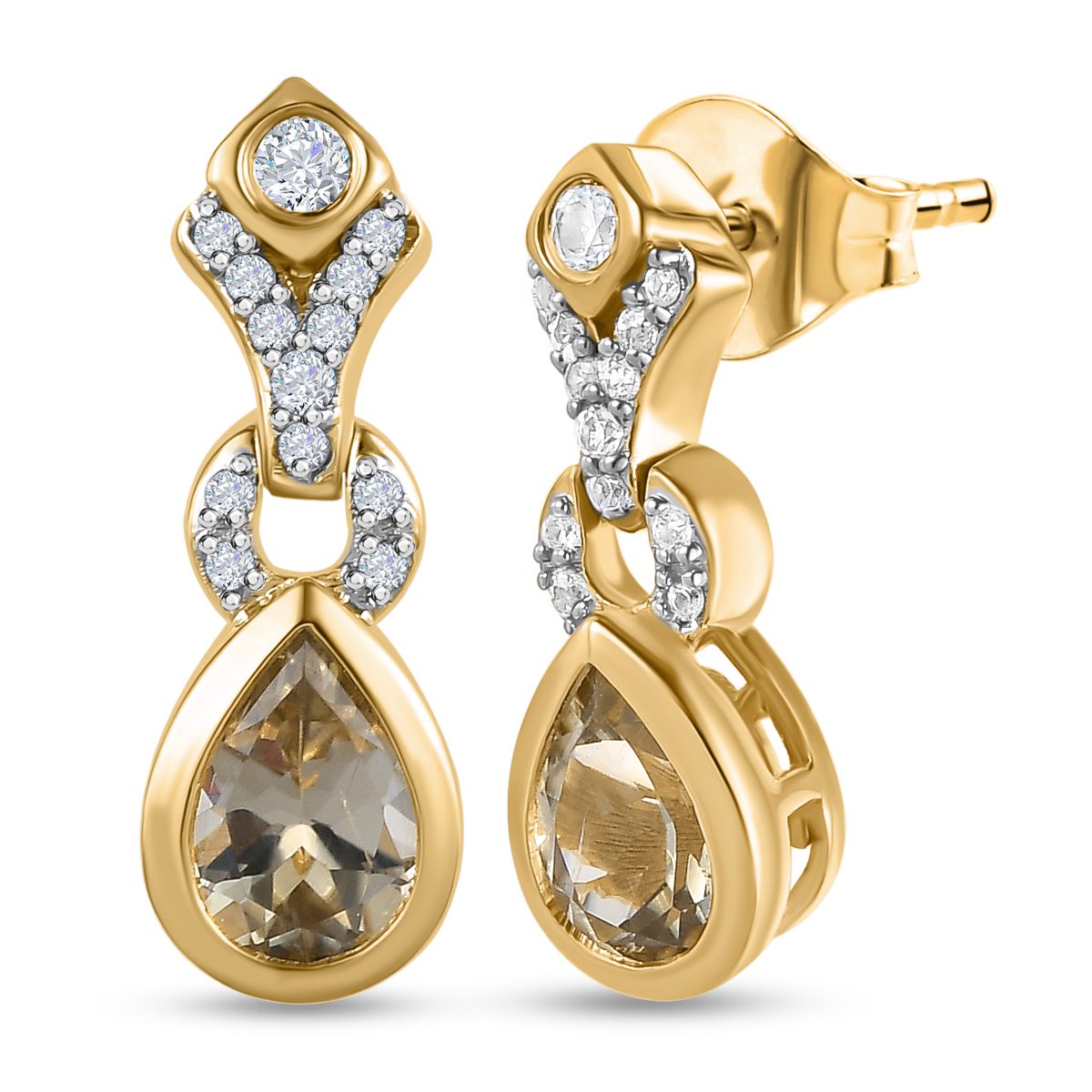 AAA Turkizit und weiße Zirkon-Ohrringe, 925 Silber Gelbgold Vermeil ca. 1.73 ct