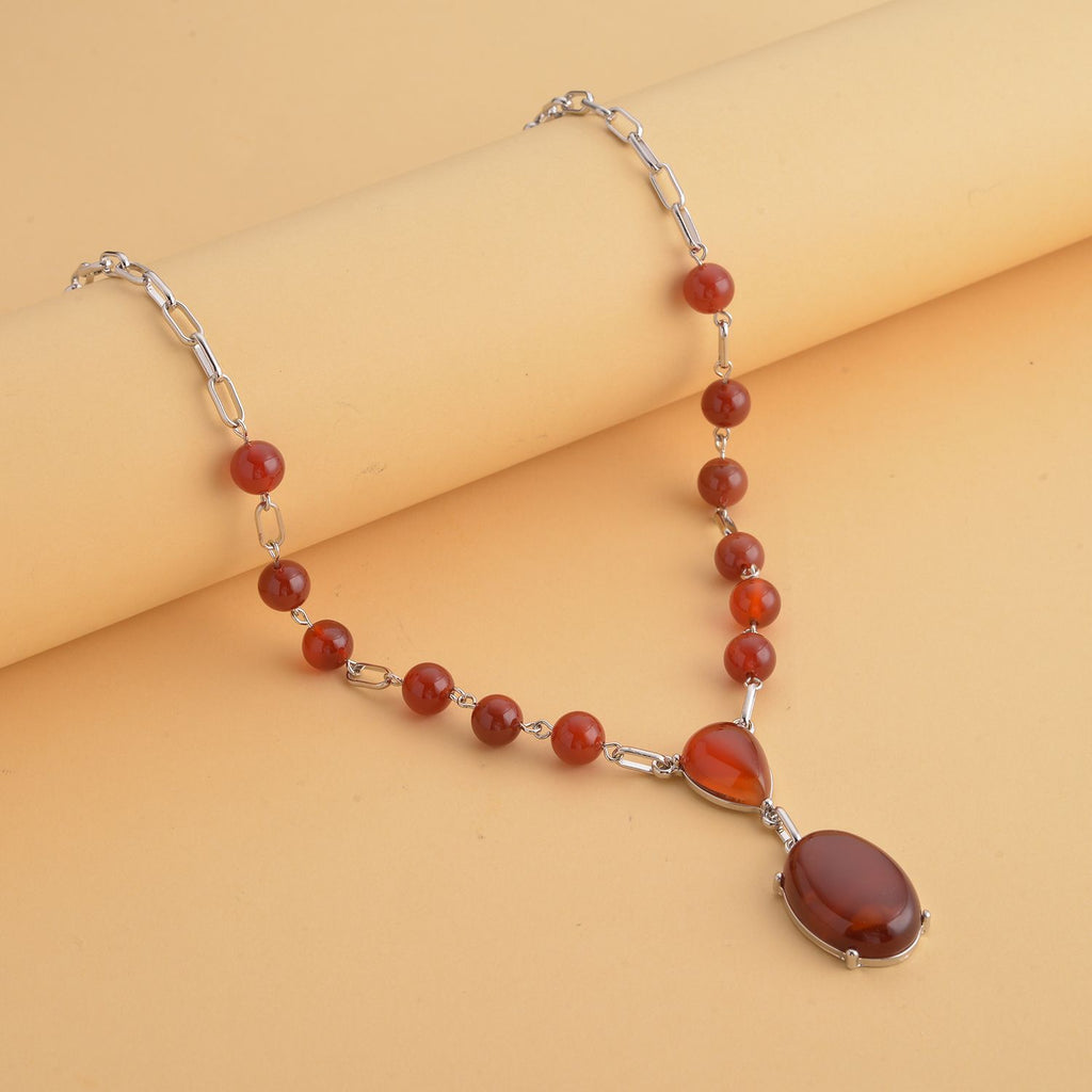 Rotes Achat Collier, ca. 45 cm, silberfarben ca. 70.00 ct