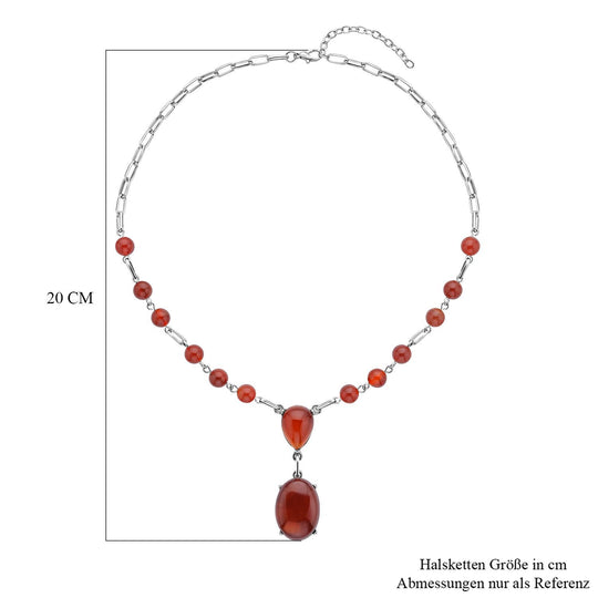 Rotes Achat Collier, ca. 45 cm, silberfarben ca. 70.00 ct