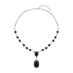 Blaue Sandstein Halskette, ca. 45 cm, silberfarben ca. 70.00 ct