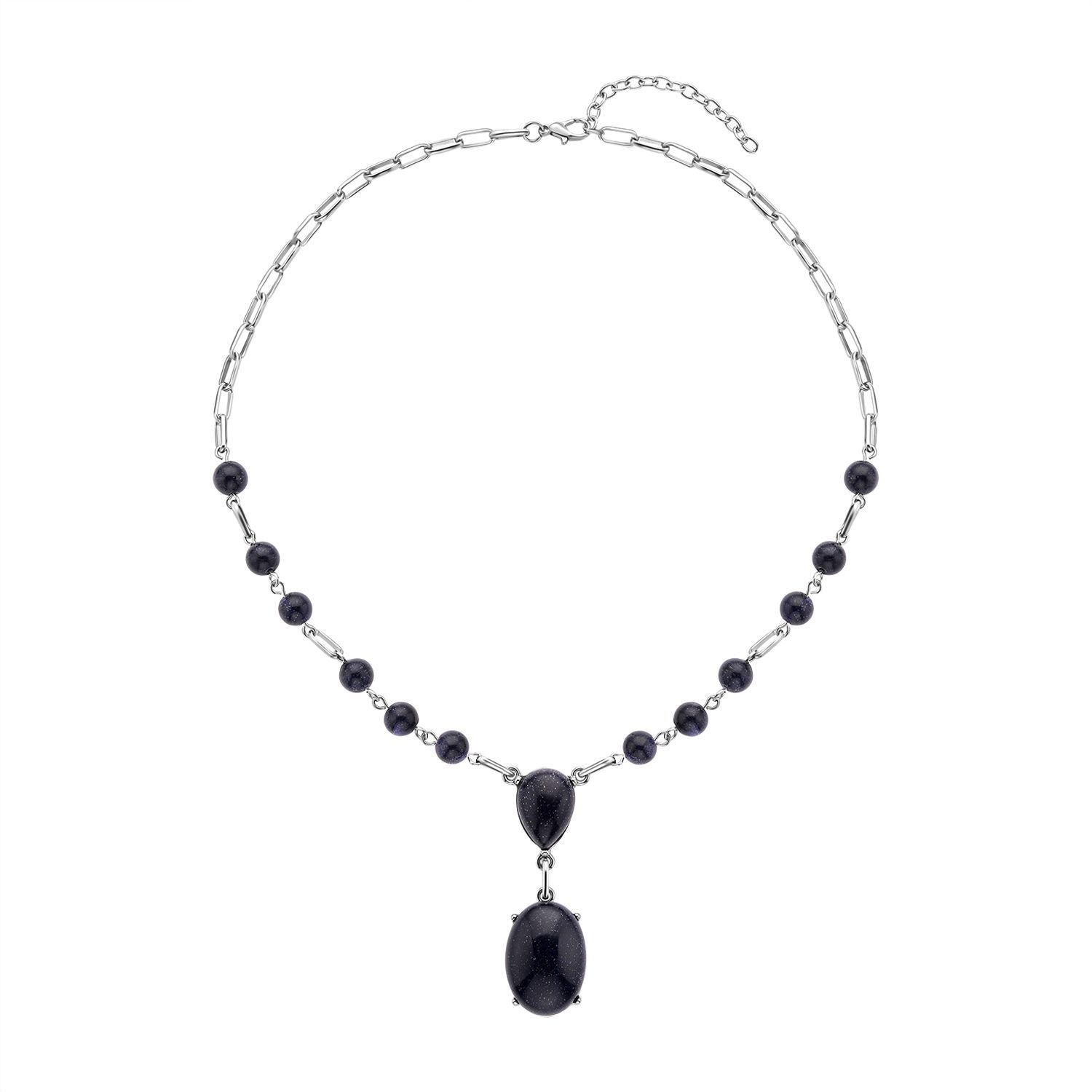 Blaue Sandstein Halskette, ca. 45 cm, silberfarben ca. 70.00 ct