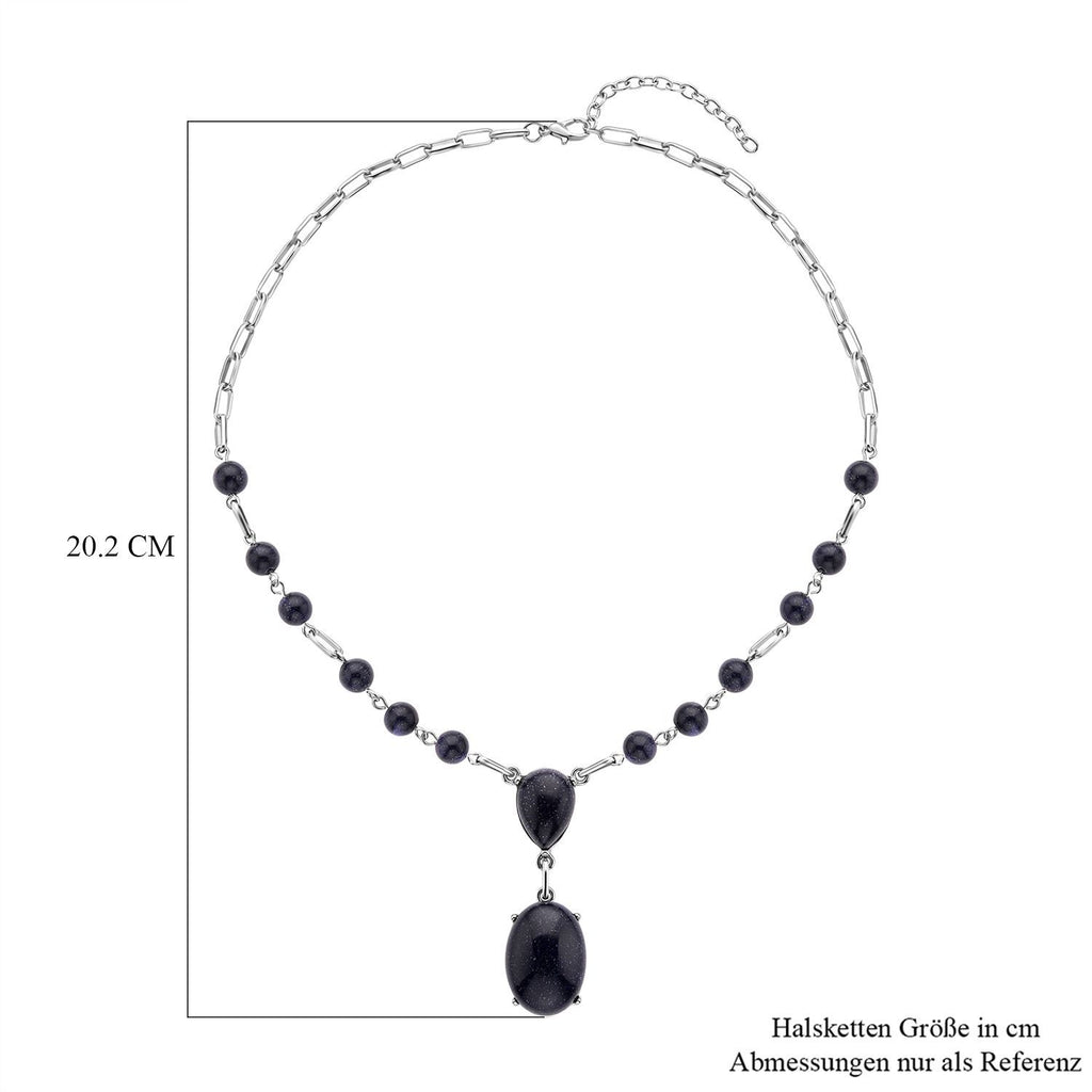 Blaue Sandstein Halskette, ca. 45 cm, silberfarben ca. 70.00 ct