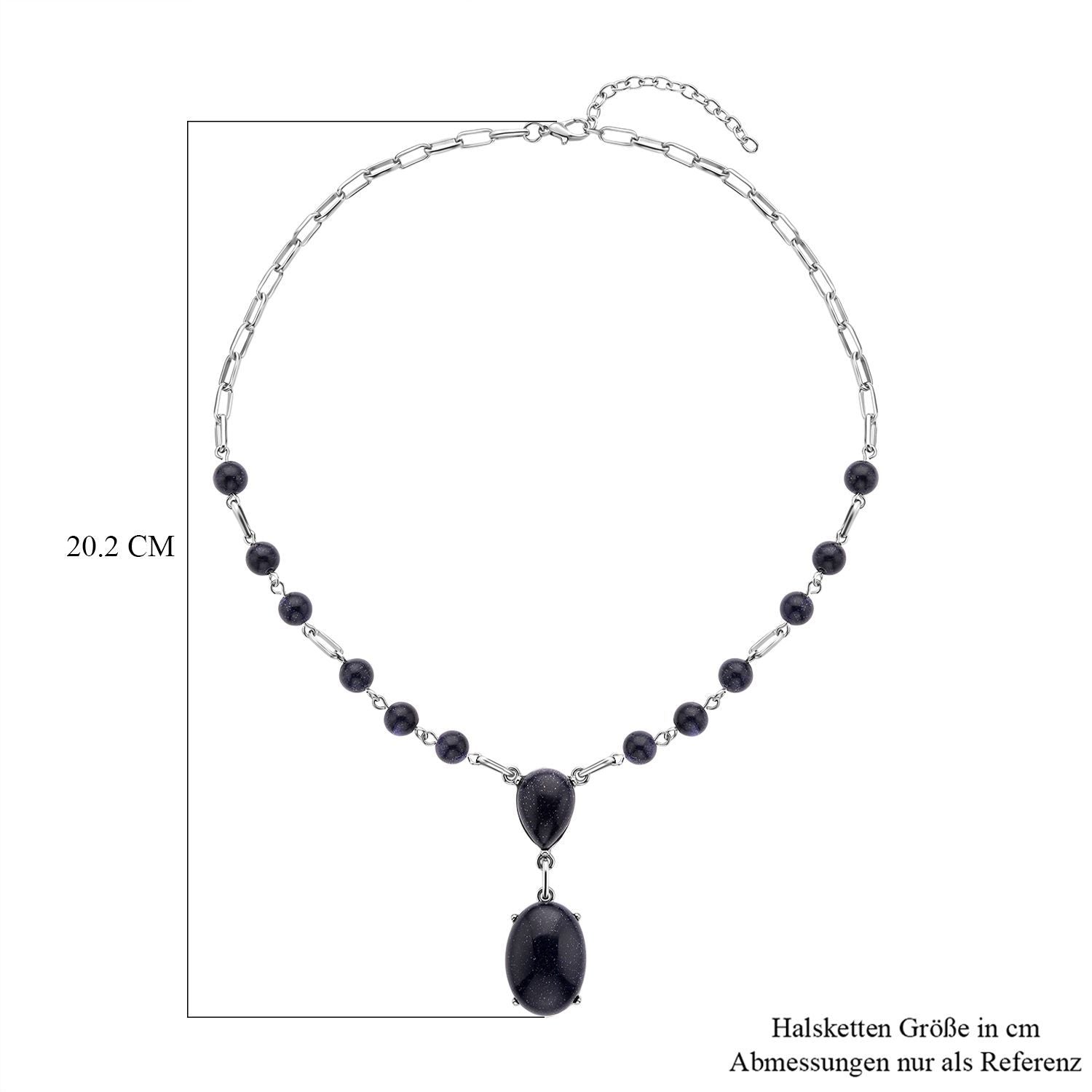 Blaue Sandstein Halskette, ca. 45 cm, silberfarben ca. 70.00 ct