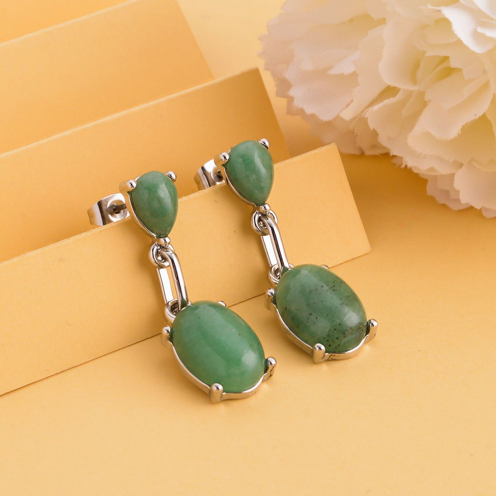 Grüne Aventurin Ohrringe, silberfarben ca. 25.00 ct