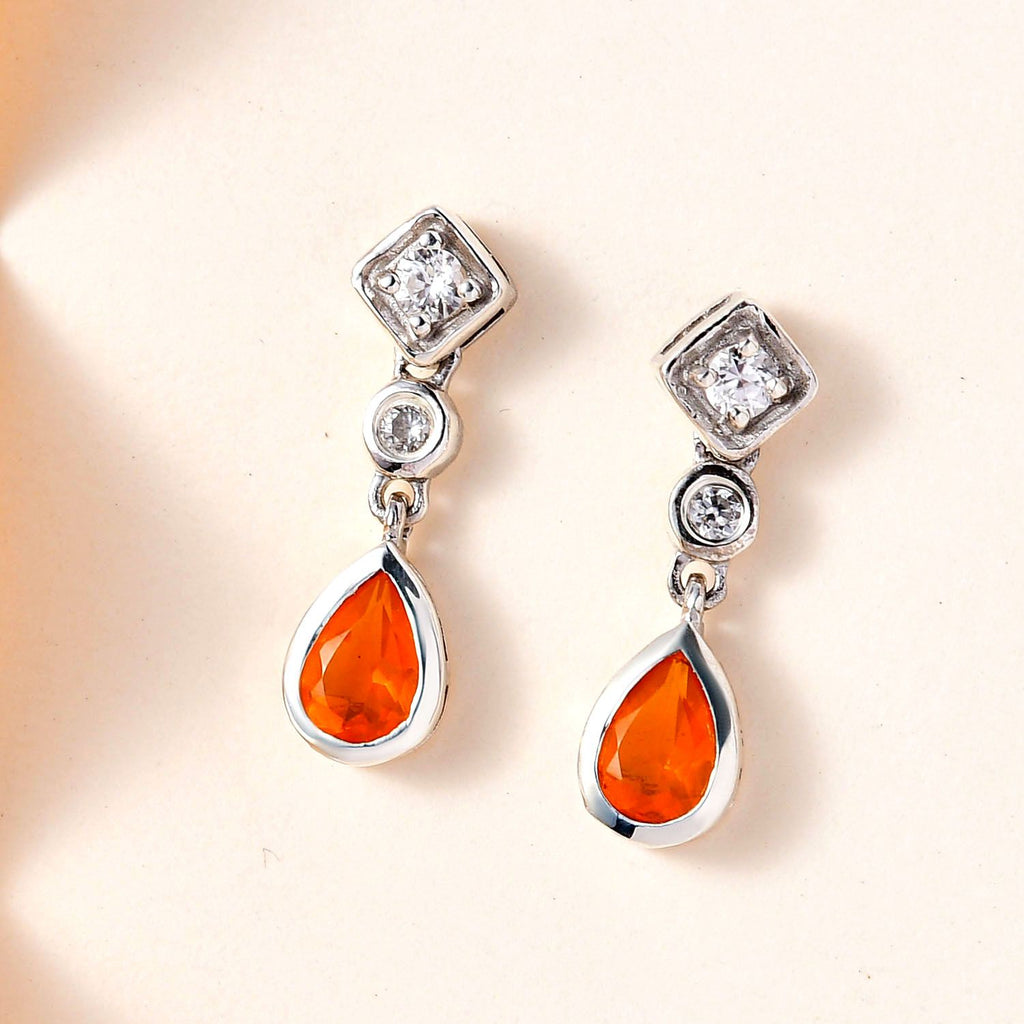 Salamanca Feueropal und weiße Zirkon Ohrringe, 925 Silber platiniert ca. 0.80 ct