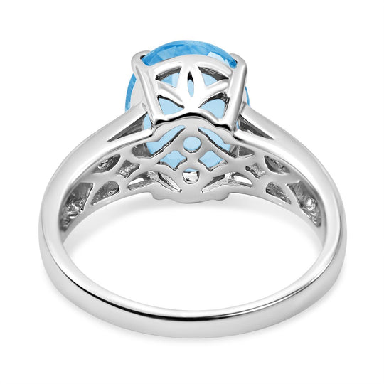 Himmelblauer Topas und weißer Zirkon-Ring, 925 Silber platiniert ca. 6,24 ct