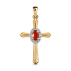 Mexikanischer Kirschfeuer-Opal und weißer Zirkon Kreuz-Anhänger, 925 Silber vergoldet ca. 0.28 ct