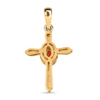 Mexikanischer Kirschfeuer-Opal und weißer Zirkon Kreuz-Anhänger, 925 Silber vergoldet ca. 0.28 ct