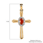 Mexikanischer Kirschfeuer-Opal und weißer Zirkon Kreuz-Anhänger, 925 Silber vergoldet ca. 0.28 ct