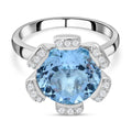 Himmelblauer Topas und weißer Zirkon-Ring, 925 Silber platiniert (Größe 16.00) ca. 7,86 ct