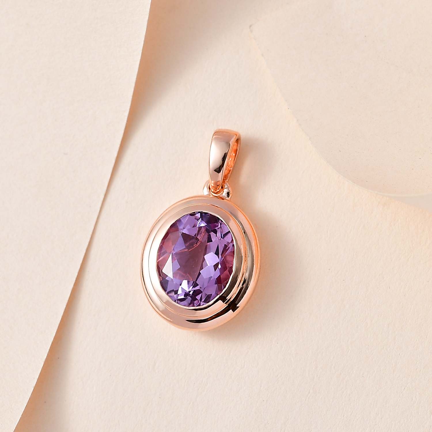Rosa Amethyst Anhänger, Messing rosévergoldet, ca. 3.25 ct