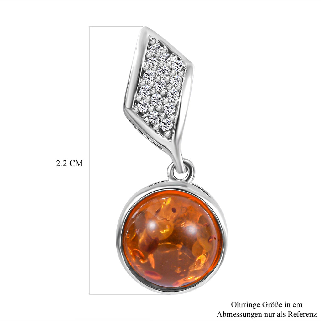 AAA Natürlicher Baltische Bernstein und weiße Zirkon Ohrringe, 925 Silber platiniert ca. 2,08 ct
