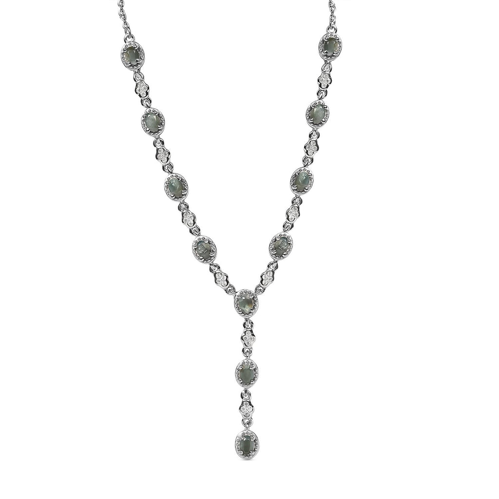 Alexandrit und weiße Zirkon Halskette, ca. 45 cm, 925 Silber platiniert ca. 2.46 ct
