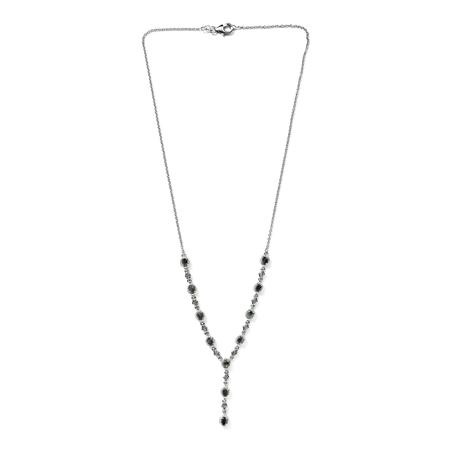 Alexandrit und weiße Zirkon Halskette, ca. 45 cm, 925 Silber platiniert ca. 2.46 ct