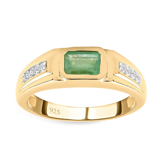 Kagem sambischer Smaragd und weißer Zirkon-Ring, 925 Silber Gelbgold Vermeil (Größe 20.00) ca. 1.09 ct