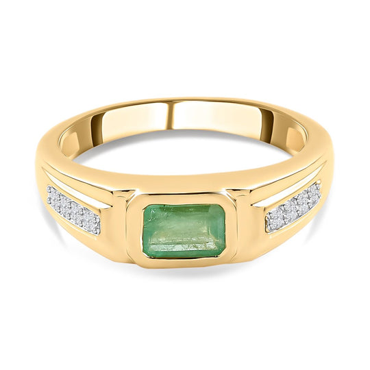 Kagem sambischer Smaragd und weißer Zirkon-Ring, 925 Silber Gelbgold Vermeil (Größe 20.00) ca. 1.09 ct