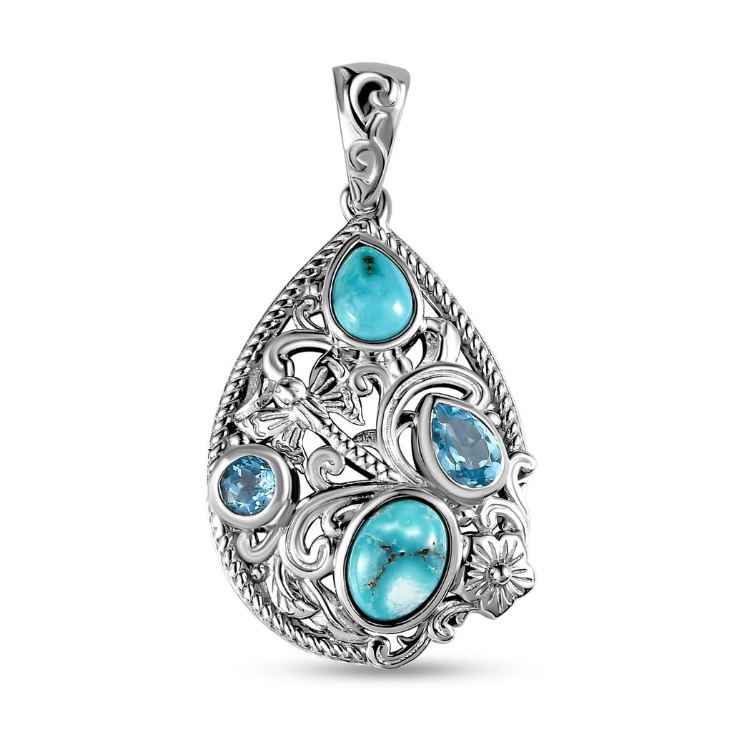Sierra Nevada Türkis Anhänger, 925 Silber platiniert ca. 3.07 ct