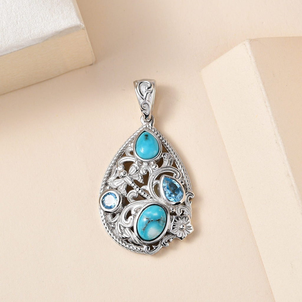 Sierra Nevada Türkis Anhänger, 925 Silber platiniert ca. 3.07 ct