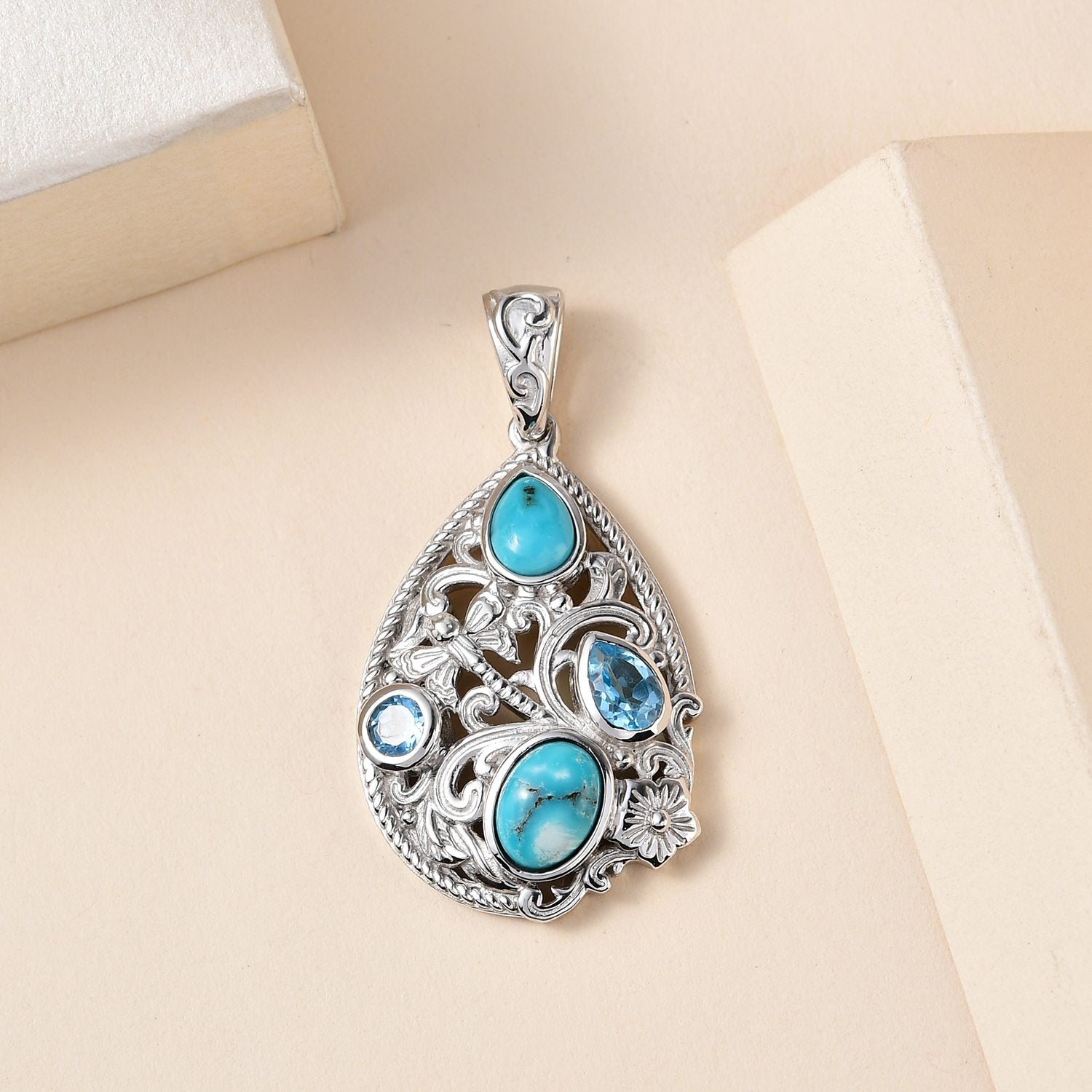 Sierra Nevada Türkis Anhänger, 925 Silber platiniert ca. 3.07 ct