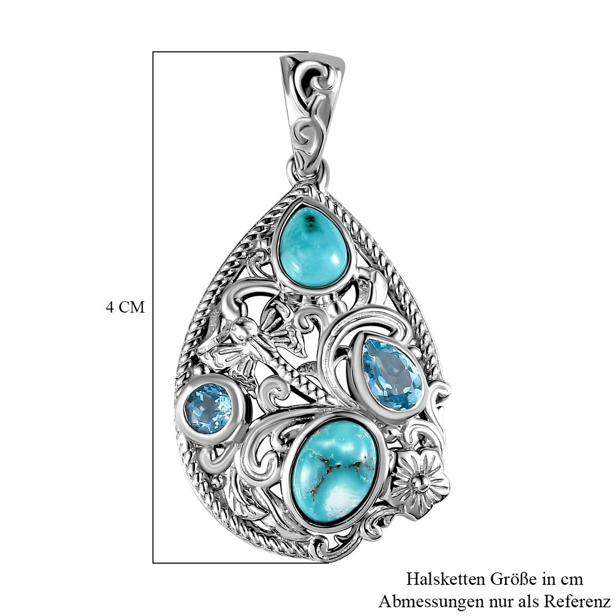 Sierra Nevada Türkis Anhänger, 925 Silber platiniert ca. 3.07 ct