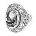 Weißer Büffel Ring, 925 Silber platiniert (Größe 18.00) ca. 8.97 ct